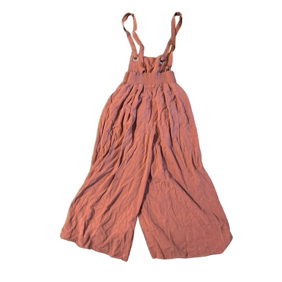 Very J Women’s Linen Blend Camel Brown Jumper Wide Leg Jumpsuit Size Small - Picture 2 of 11